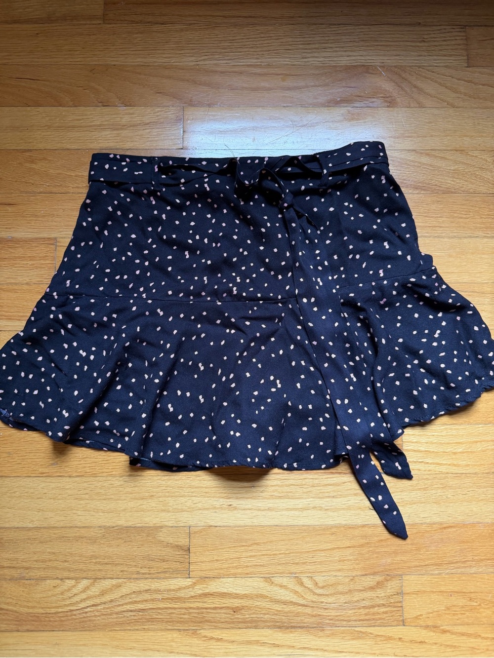 Urban Romantics Women's Black Dot Tie-Waist Ruffle Skirt with shorts under